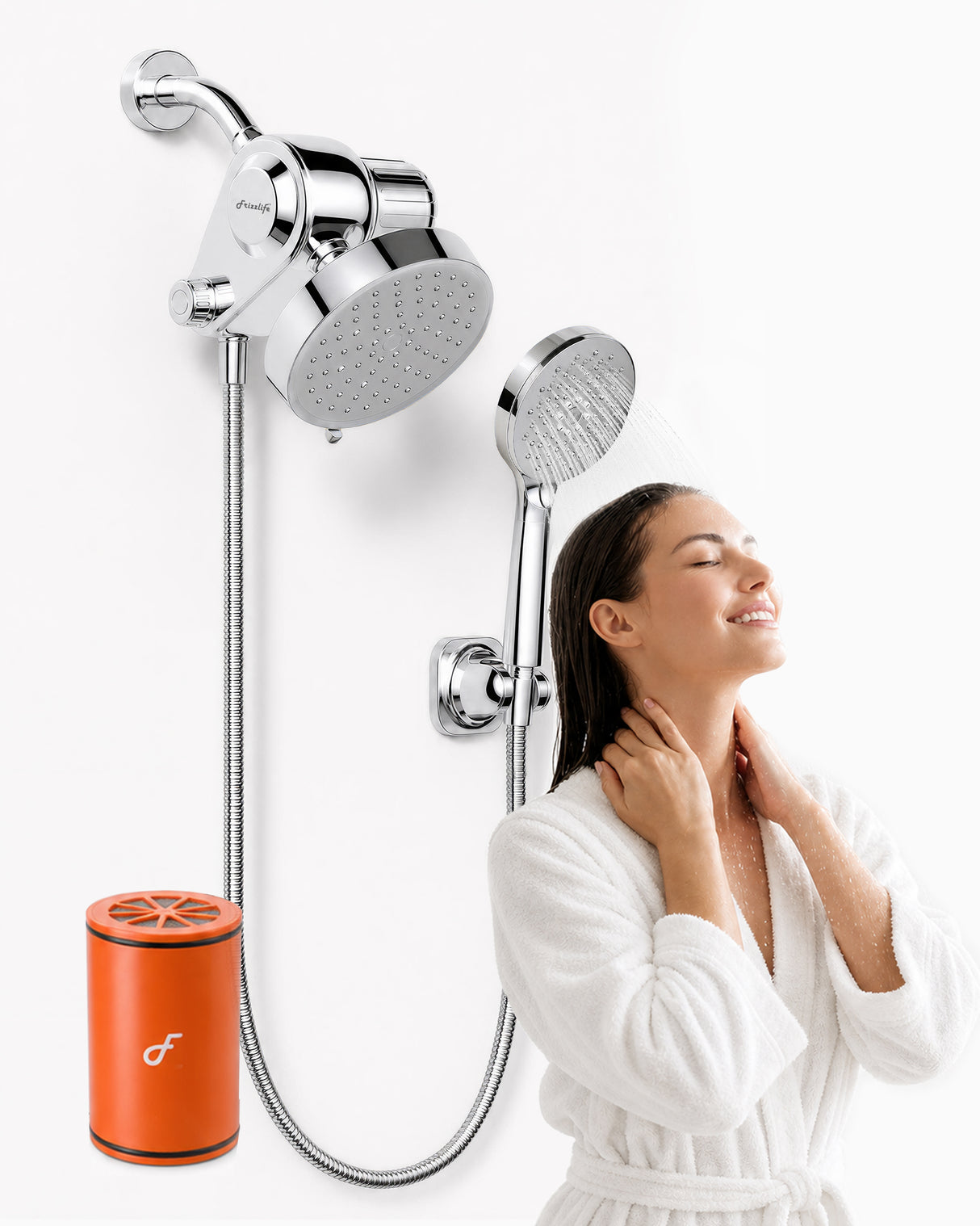 Frizzlife Dual Filtered Shower Head Combo, Rainfall Showerhead with Handheld, Both Heads Filtered, KDF-55 and Calcium Sulfite Filter, Reduces Chlorine, High Pressure, Ideal for Homes with Hard Water