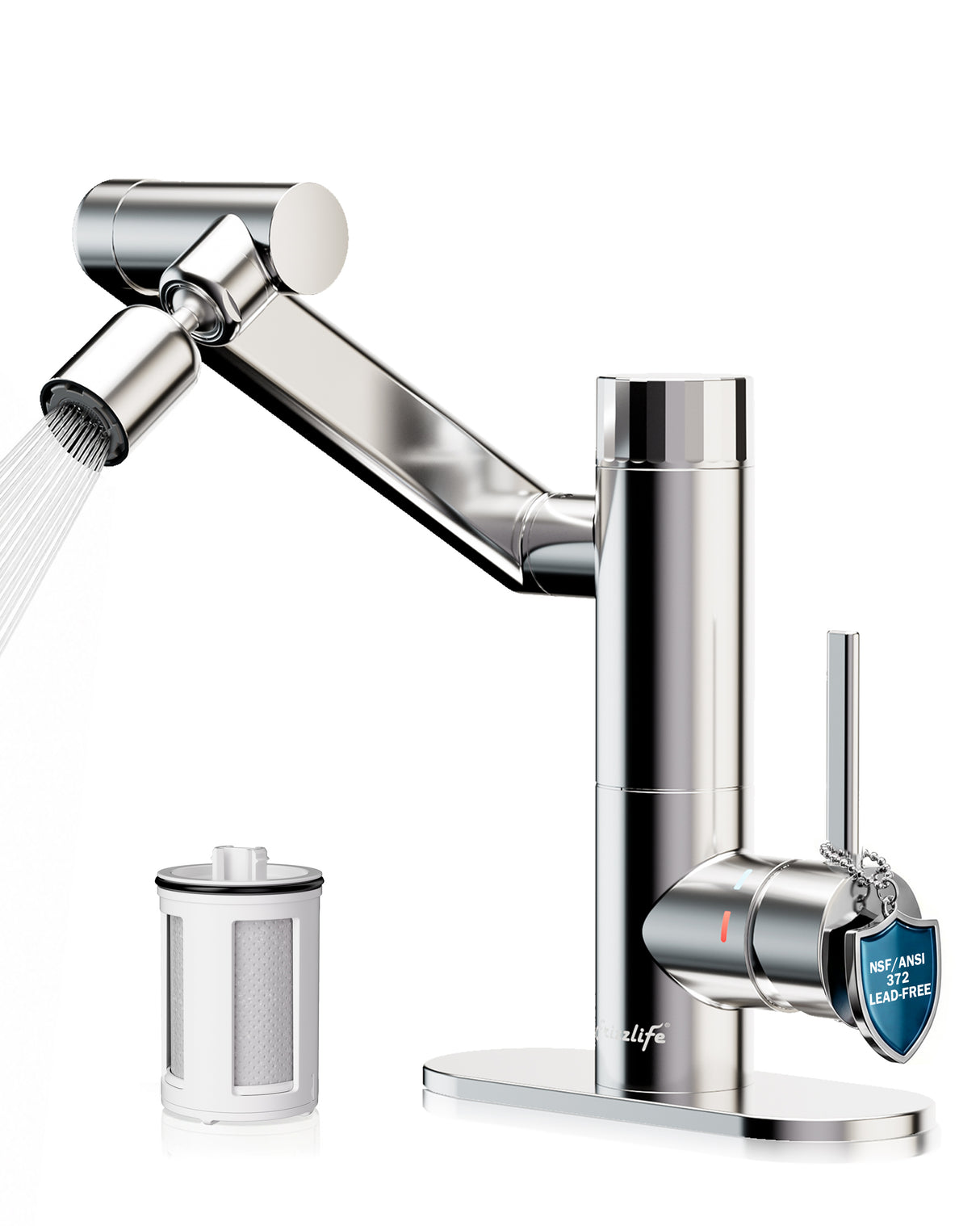 Frizzlife MF1080-S Series Bathroom & Kitchen Faucet with Water Filter, Polished Chrome, 360° Swivel Aerator