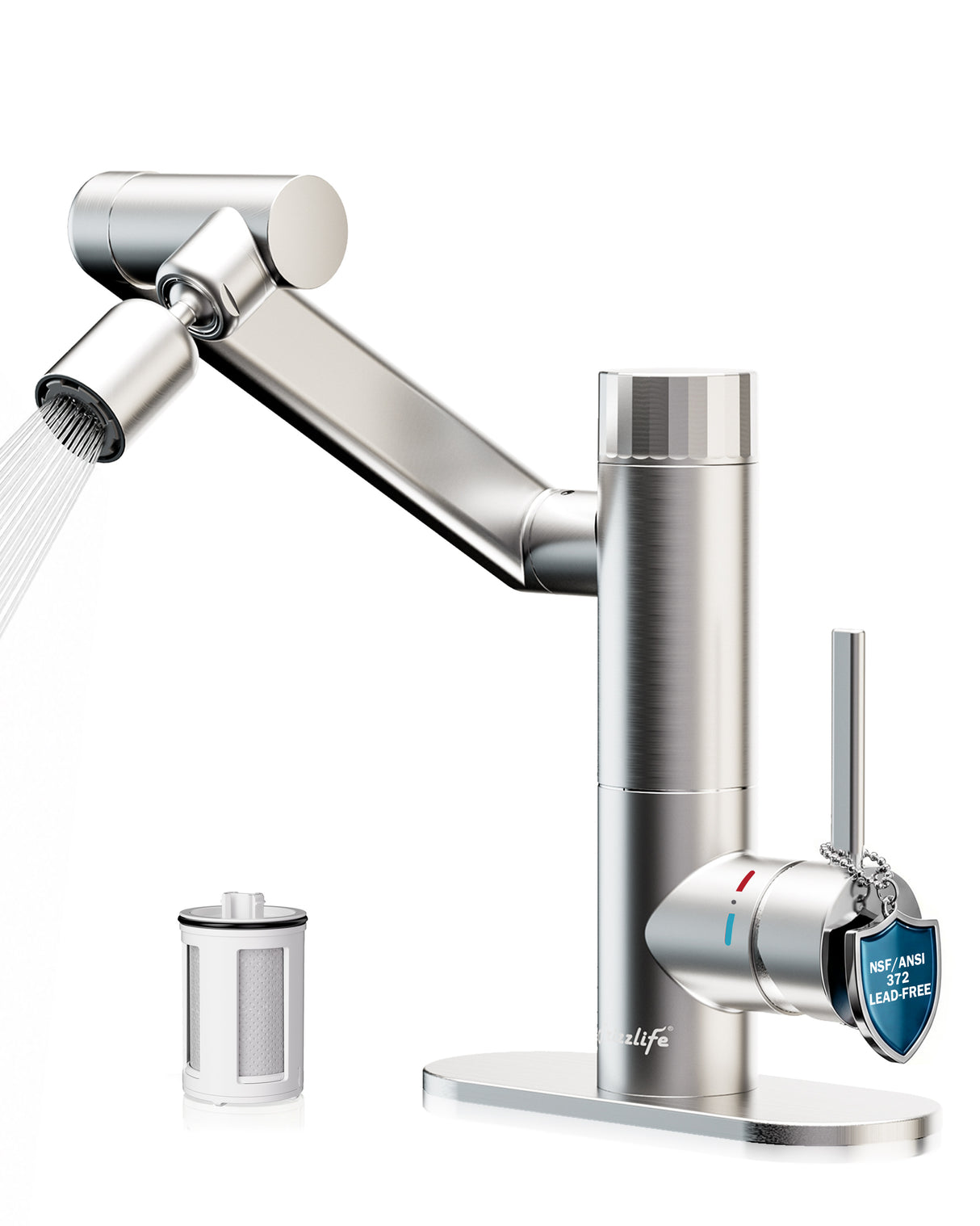 Frizzlife MF1080-S Series Bathroom & Kitchen Faucet with Water Filter, Brushed Nickel, 360° Swivel Aerator