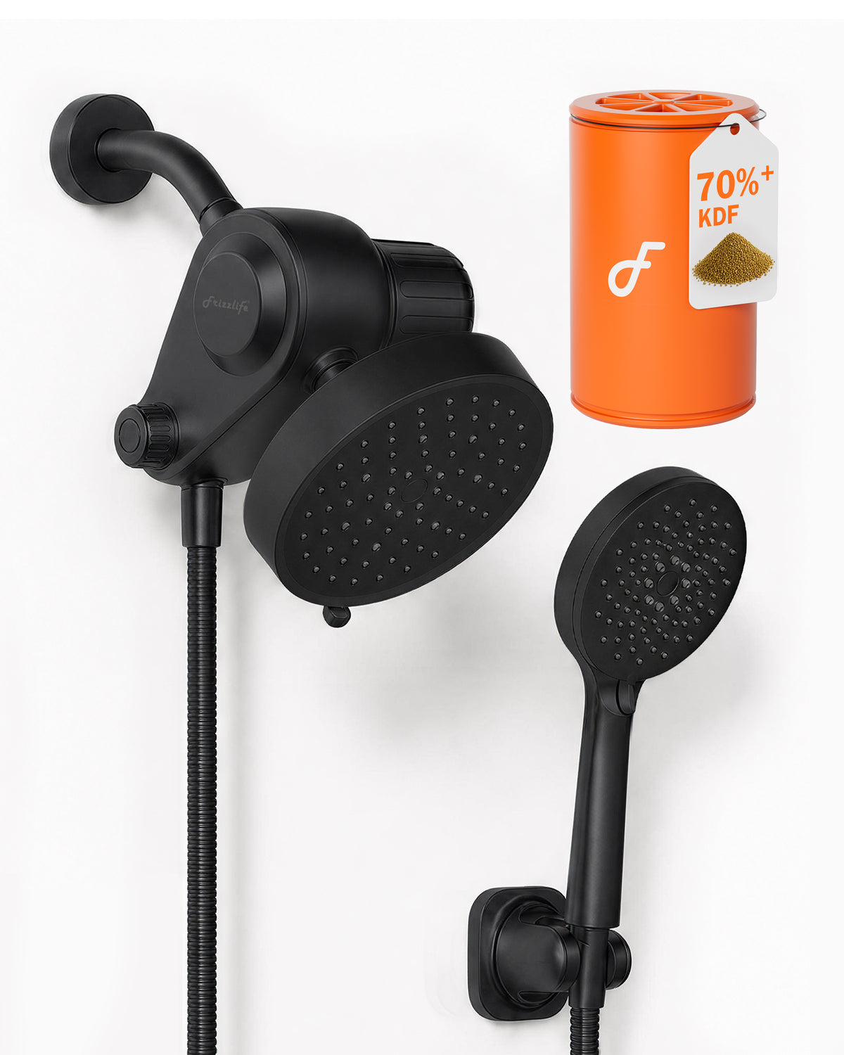 Frizzlife Dual-Outlet Filtered Shower Head Combo, Black โ K45+HS04+TS04-B