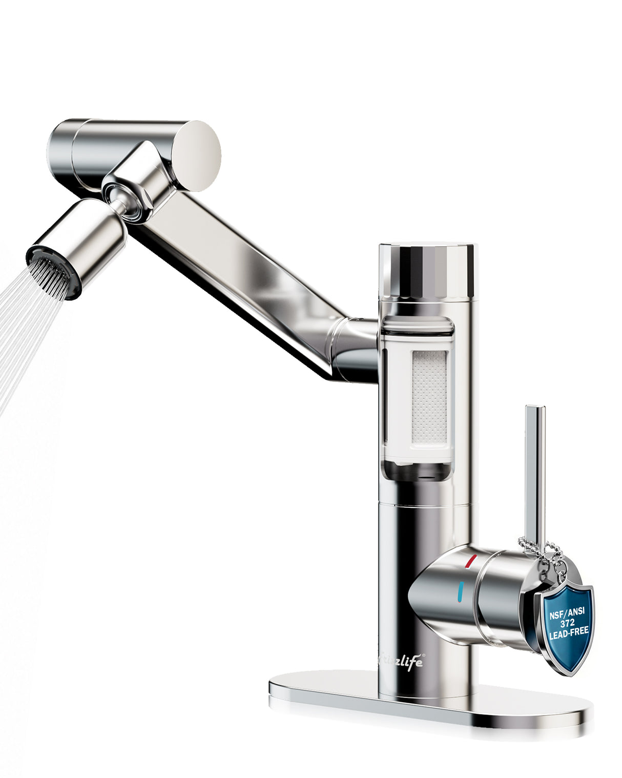 Frizzlife MF1080-S Series Bathroom & Kitchen Faucet with Water Filter, Polished Chrome, 360° Swivel Aerator