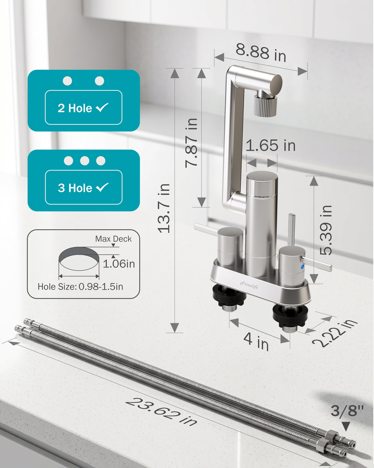Frizzlife MF1080-D Series Bathroom & Kitchen Faucet with Water Filter, Brushed Nickel
