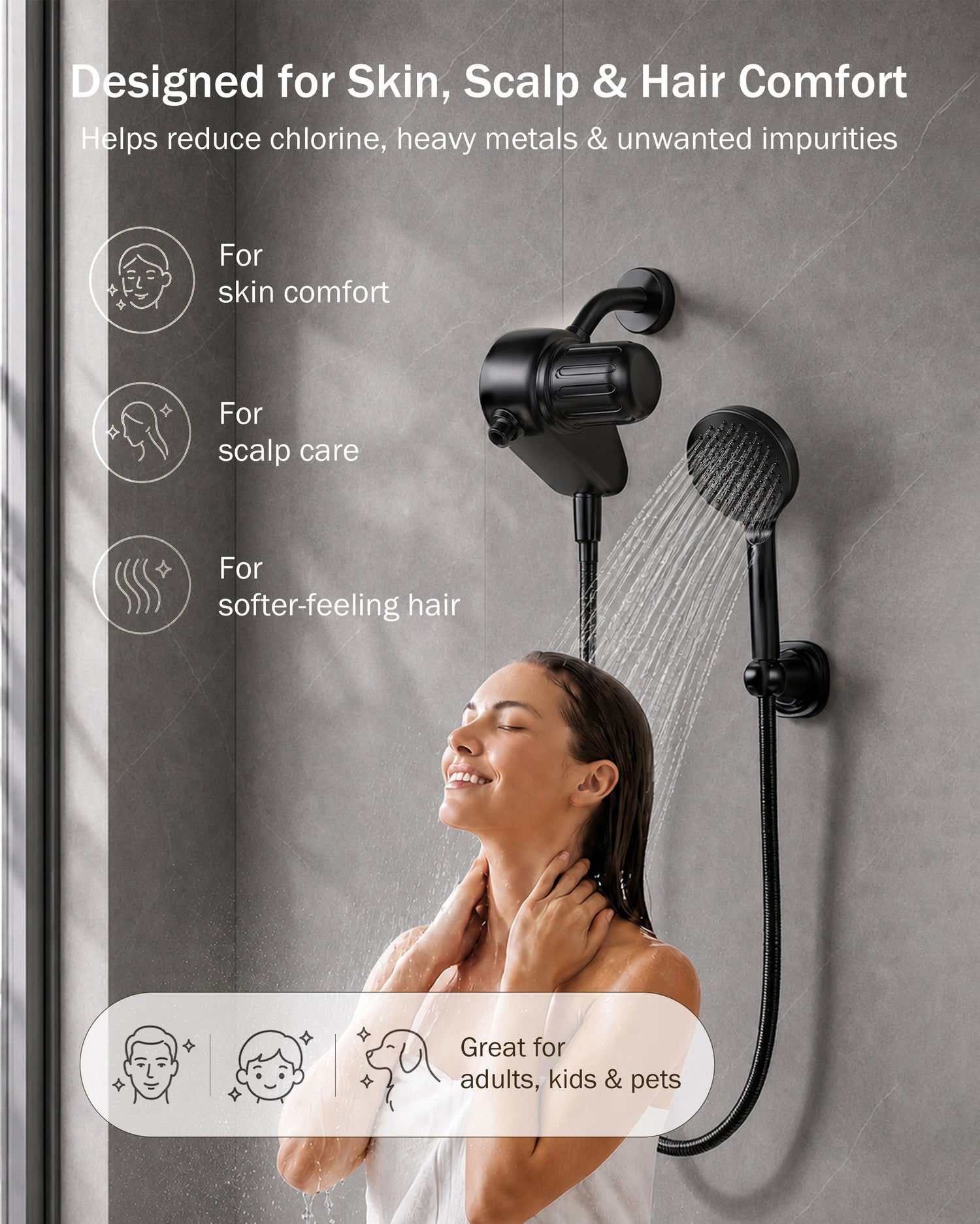 Frizzlife Dual-Outlet Shower Filter with Handheld Sprayer, Keeps Existing Fixed Shower Head, Both Heads Get Filtered Water, High Pressure 3-Mode, 210g KDF-55 and Calcium Sulfite, Reduces Chlorine