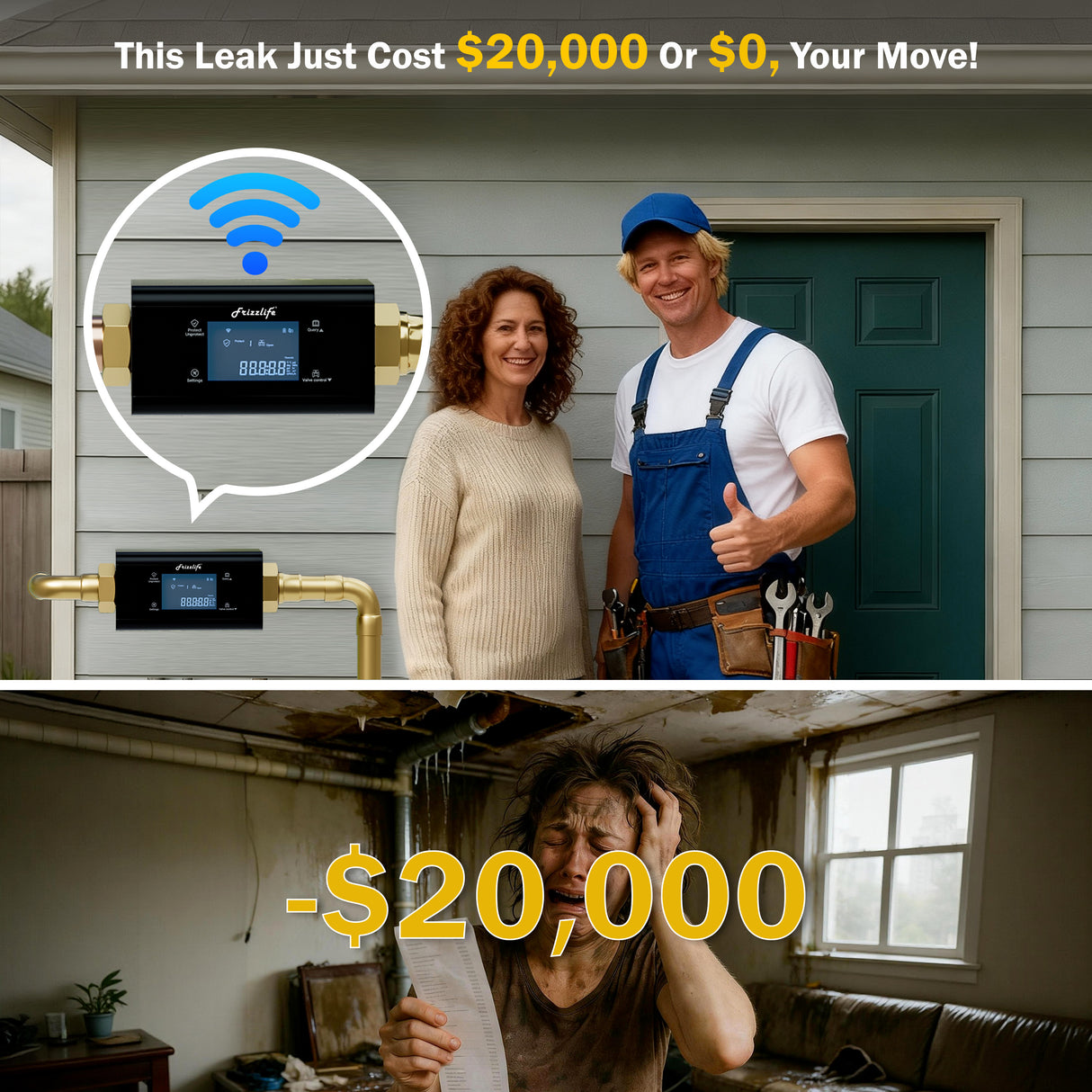 Frizzlife LP365-P 1.25-Inch Smart Water Monitor and Automatic Shutoff - 0.01GPM Ultrasonic Micro Leak Detection, APP Wi-Fi Remote Control,Pressure+Flow Monitoring, for 1-1/4-Inch Diameter Pipe