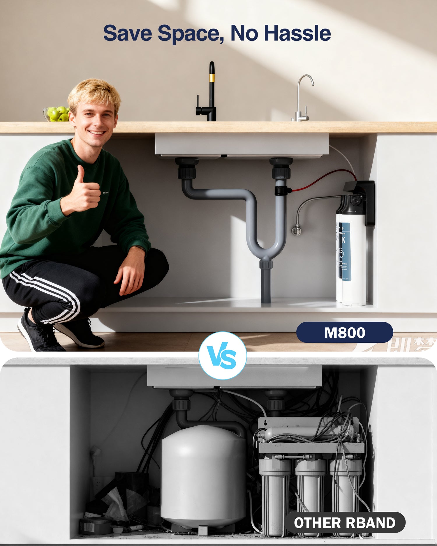 Frizzlife M800 Non-Electric Tankless Reverse Osmosis Water Filter, up to 900GPD Under Sink RO Water Filtration System, Huge Filter with Auto Flush, NSF/ANSI 58&372, 4:1 Pure to Drain