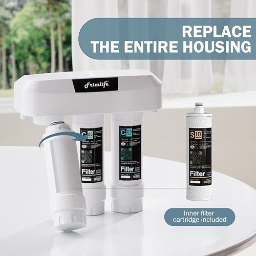 Kits de carcasa de repuesto Frizzlife SKP-HF (paquete de 4) con cartuchos de filtro en el interior para sistemas de filtro de agua debajo del fregadero SK99 y SP99