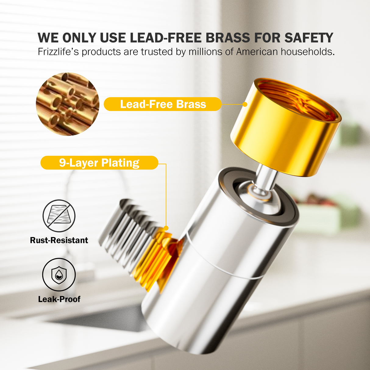 Frizzlife 360° schwenkbarer Wasserhahn-Aufsatz mit 3 Sprühmodi, Universal-Verlängerung für Küche, Bad und zum Haare-, Gesichts- und Kleinkind-Waschen