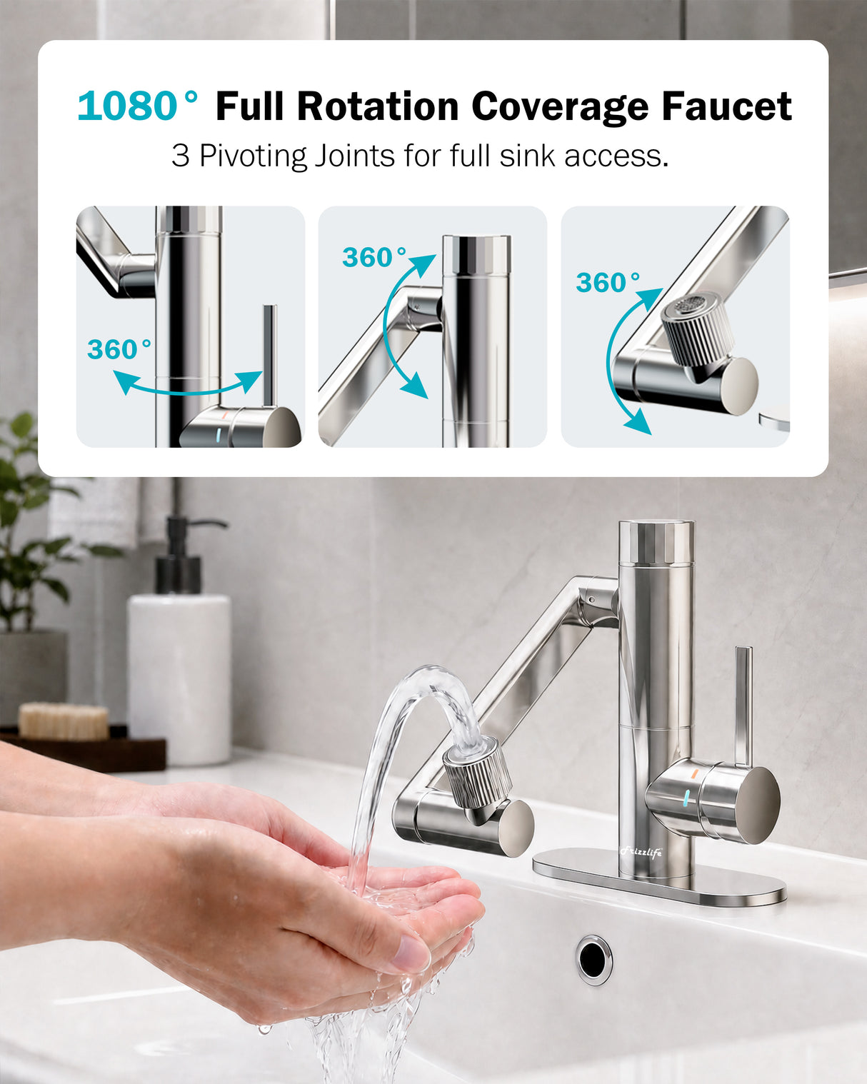 Frizzlife MF1080-S Series Bathroom & Kitchen Faucet with Water Filter, Polished Chrome