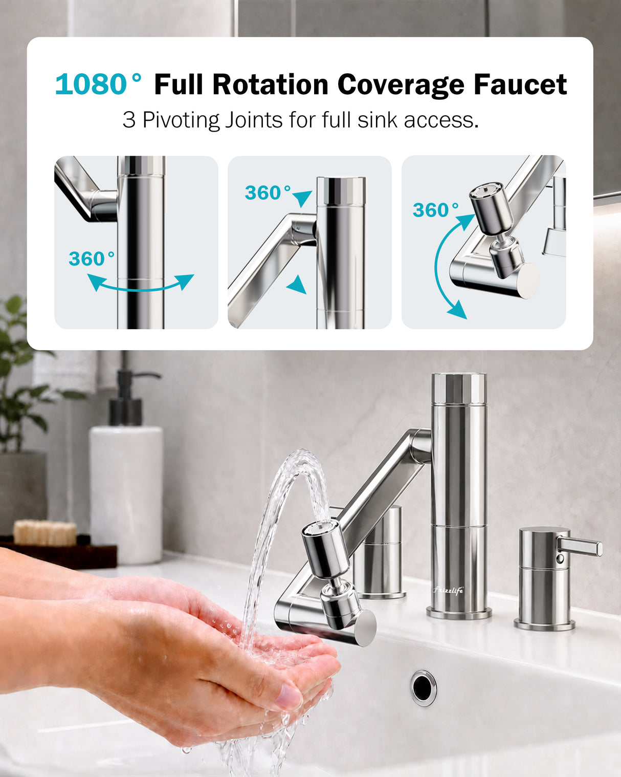 Frizzlife MF1080-X Series Bathroom & Kitchen Faucet with Water Filter, Polished Chrome, 360° Swivel Aerator