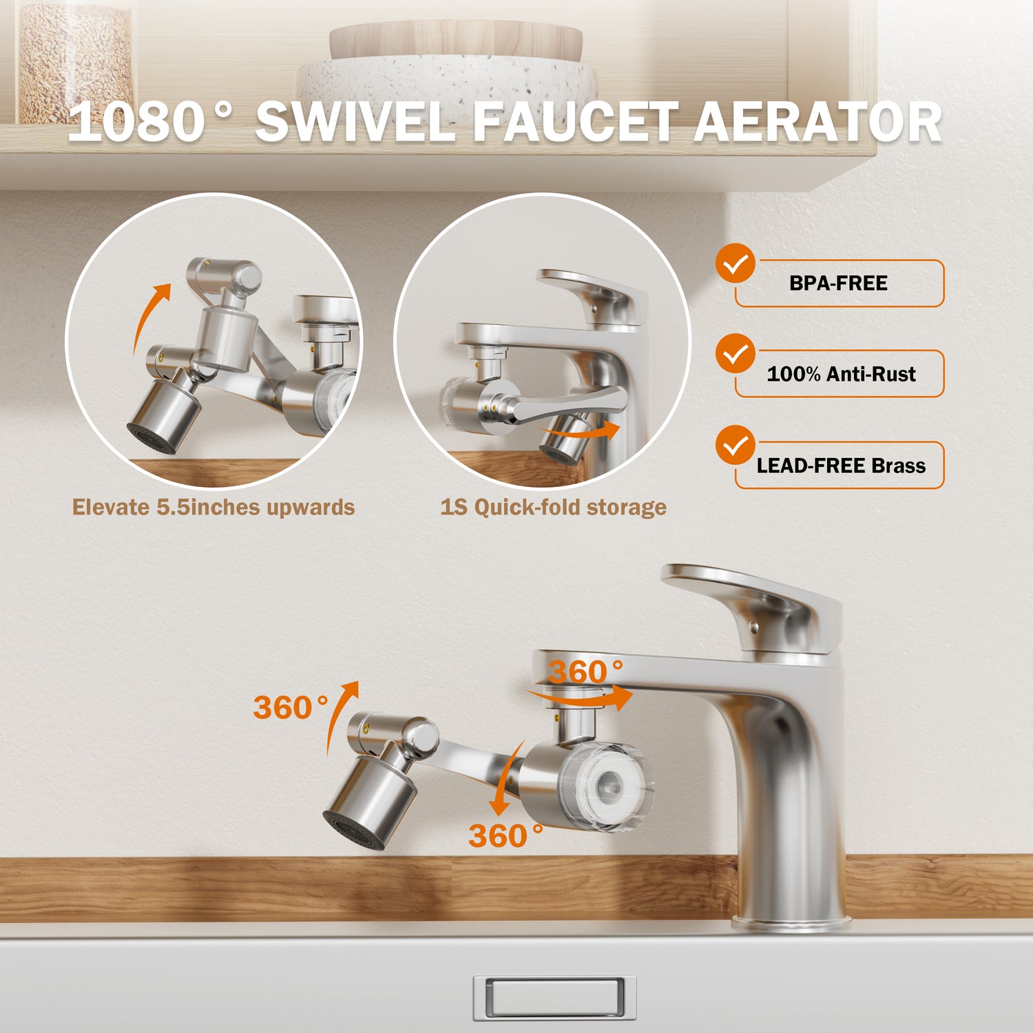 Frizzlife 1080° Rotating Faucet Extender with Filter, FF1080