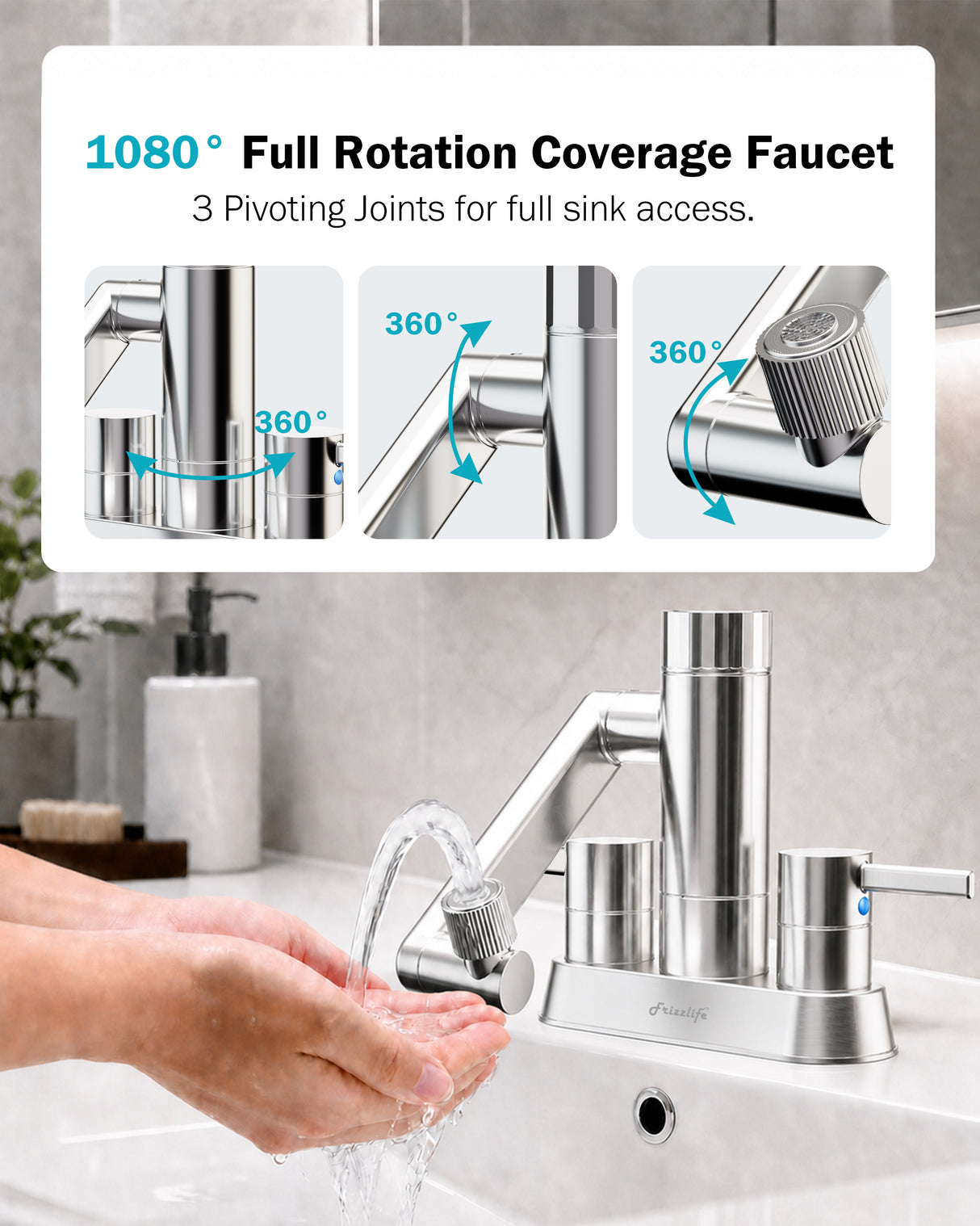Frizzlife MF1080-D Series Bathroom & Kitchen Faucet with Water Filter, Polished Chrome