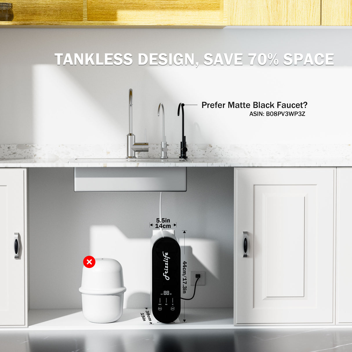 Système de filtration d'eau par osmose inverse Frizzlife - Filtre à eau RO sous évier à débit rapide 600 GPD, sans réservoir, réduit les TDS, 8 étapes, 1,5:1 pur à drainer, compact, PX600