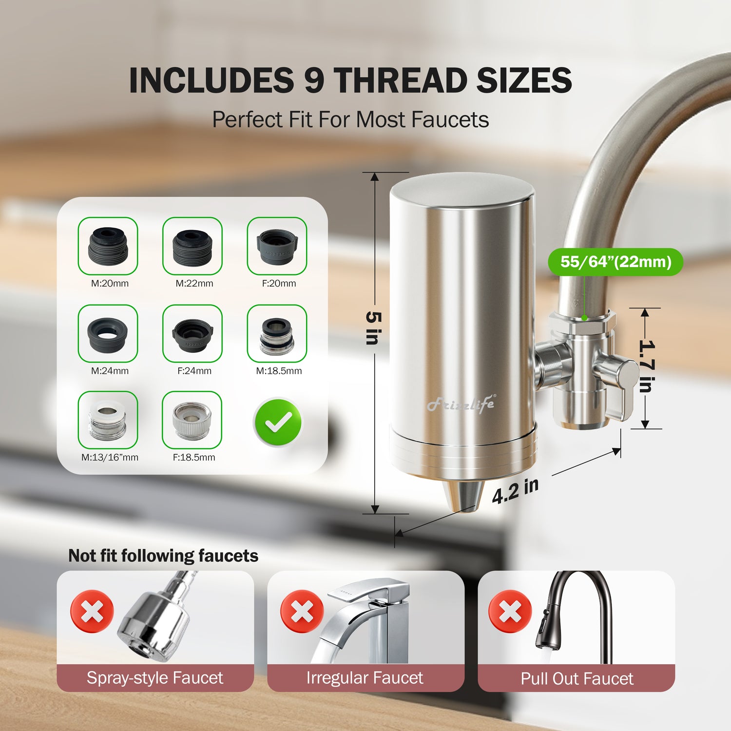 Frizzlife 360° Rotating Faucet Water Filter, FS99