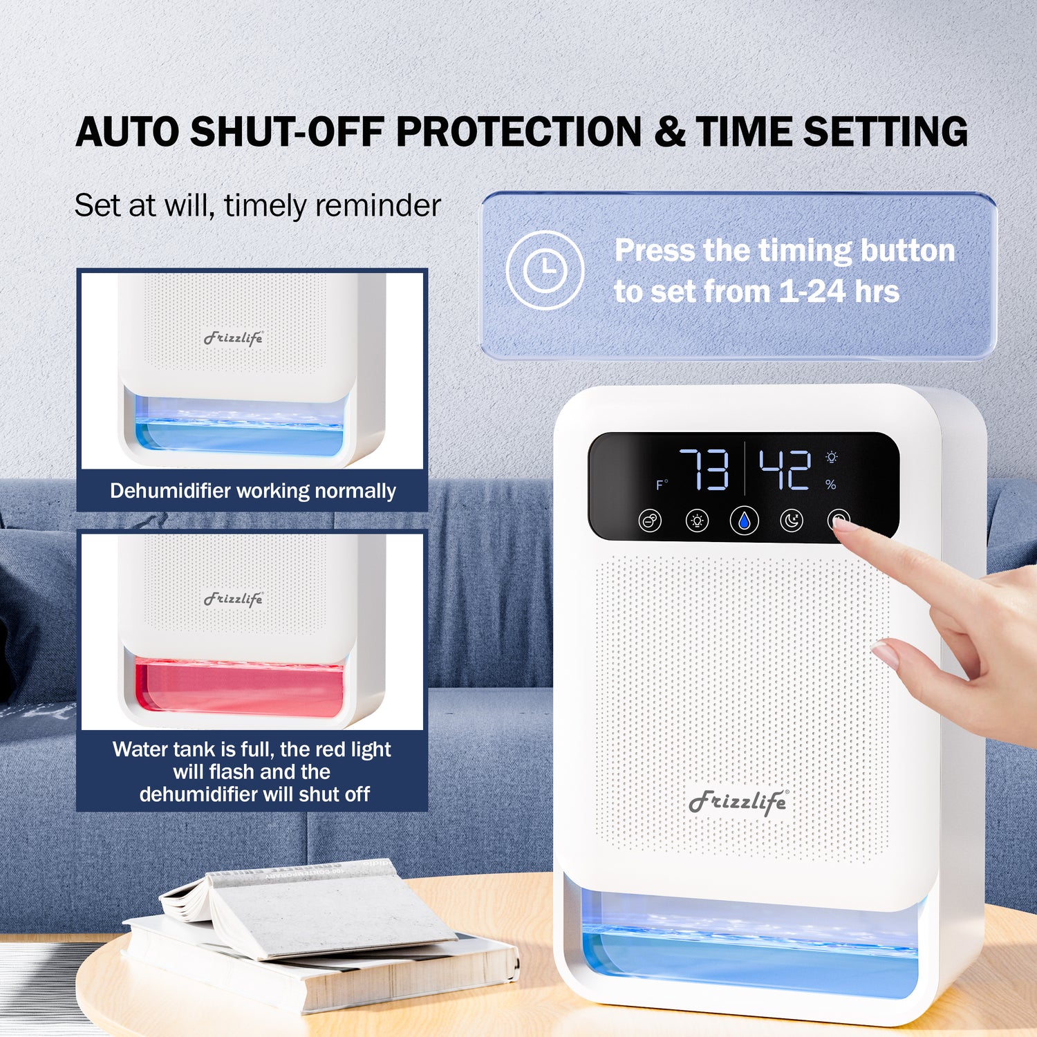 Déshumidificateur Frizzlife avec purificateur d'air, réservoir d'eau de 4 100 ml, DH80