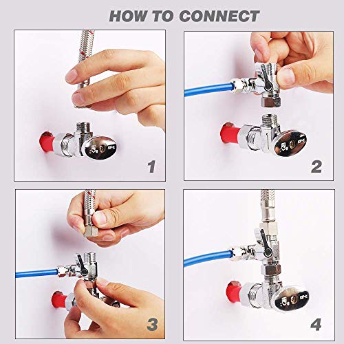 Frizzlife Messing Speisewasser Adapter - 3/8 Zoll, 3/8 Zoll Comp und 3/8 Zoll OD Kompression Winkel Absperrventil Adapter für 3/8“ Wasserleitung Umkehrosmose-Wasserfilter, Kaffeemaschinen und Eismaschinen