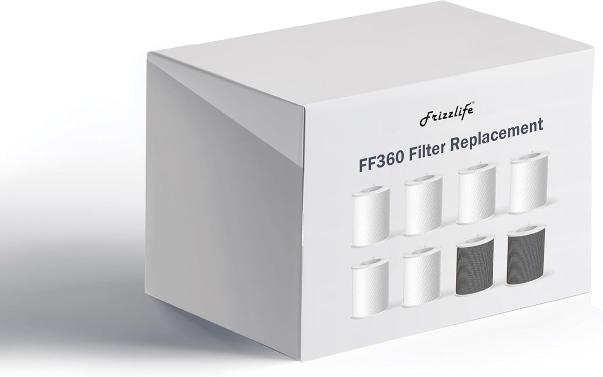 Repuesto de filtro Frizzlife FF360 (8 piezas, 6 de algodón PP y 2 de fibra de carbono)