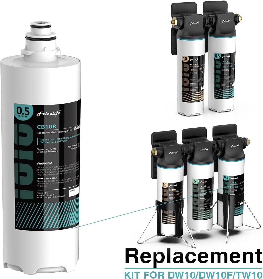 Kit de boîtier de remplacement Frizzlife CB10R-HF avec cartouche filtrante CB10R à l'intérieur – Pour systèmes de filtration d'eau sous évier DW10, DW10F et TW10