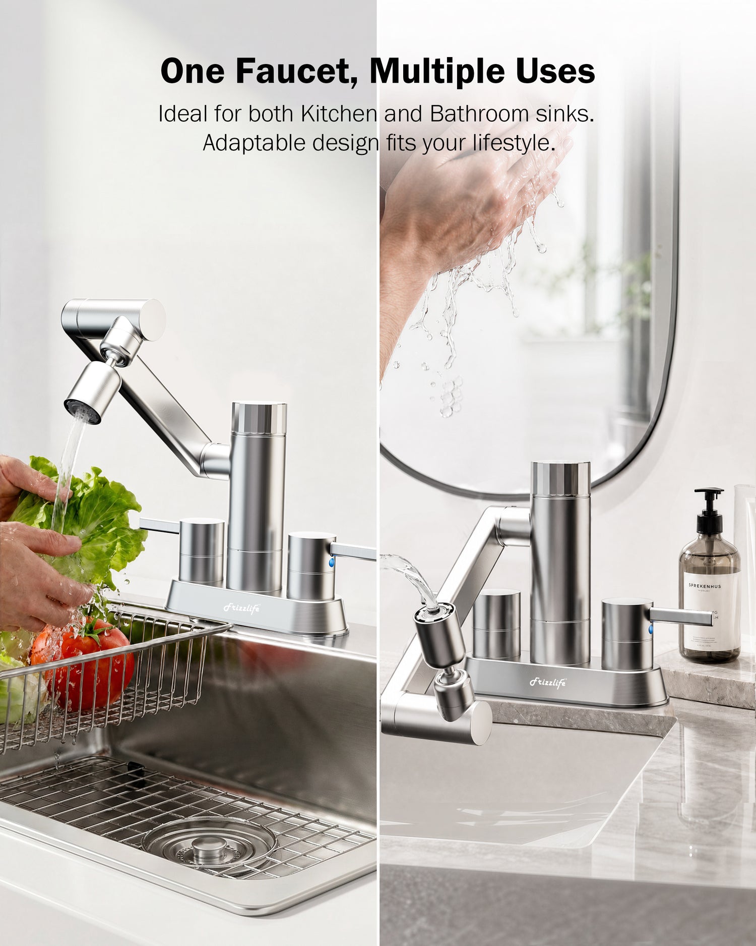 Frizzlife MF1080-D Series Bathroom & Kitchen Faucet with Water Filter, Brushed Nickel, 360° Swivel Aerator
