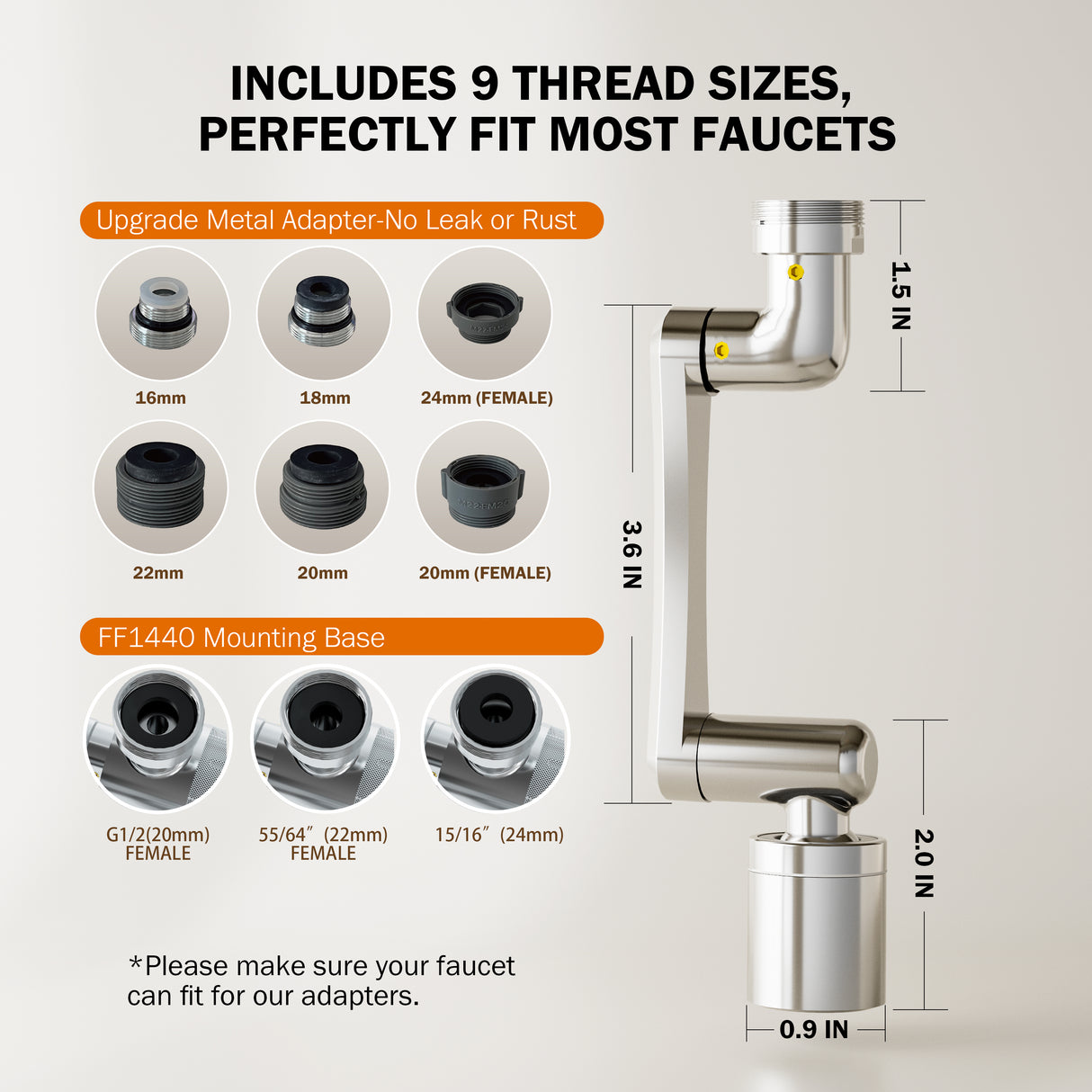 Frizzlife 1440° Swivel Faucet Extender Sink Aerator, 3-Mode Sprayer Water Filter Extension, 1080° Robotic Arm + 360° Rotating Universal Tap Attachment For Bathroom/Kitchen & Washing Hair/Face/Kids Use