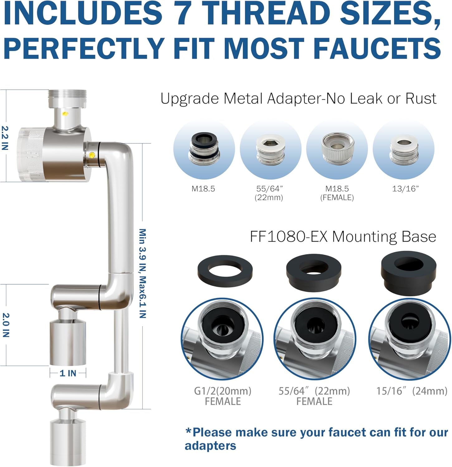 Frizzlife Splash-proof Sink Faucet Extender with Filter, Certified Reduce 99% Chlorine, 1080° Rotating Tap Aerator, 3 Modes Spray Attachment for kitchen/Bathroom/Toddlers, Extra Extension