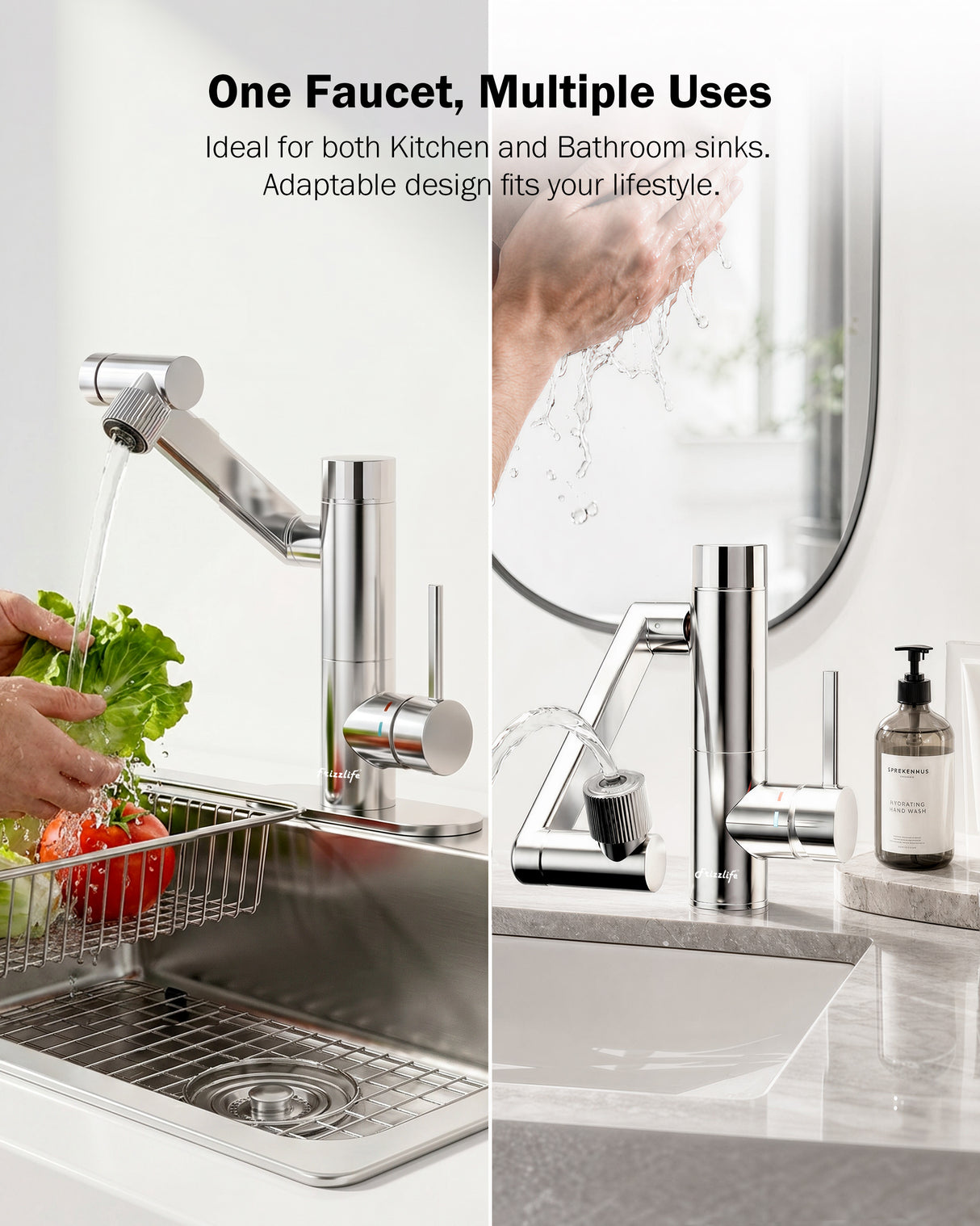Frizzlife MF1080-S Series Bathroom & Kitchen Faucet with Water Filter, Polished Chrome