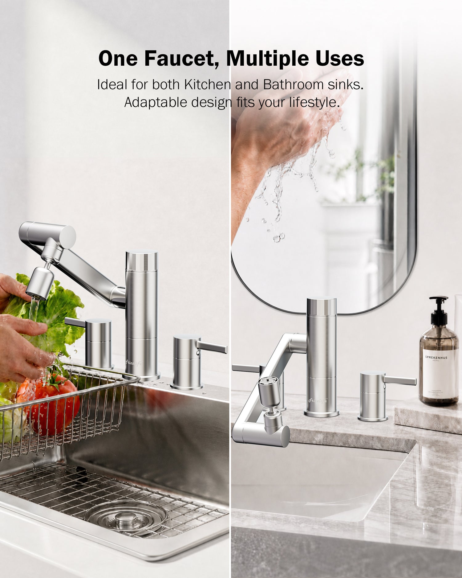 Frizzlife MF1080-X Series Bathroom & Kitchen Faucet with Water Filter, Brushed Nickel, 360° Swivel Aerator