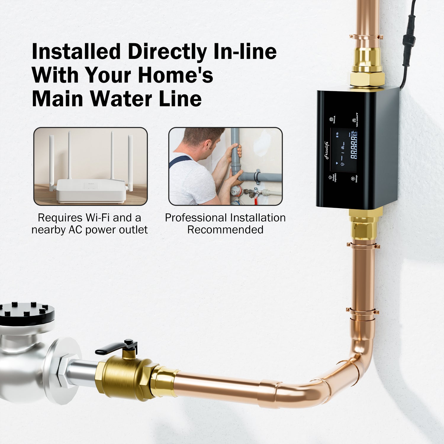 Frizzlife Smart Water Monitor with Automatic Shutoff Sensor, LP365