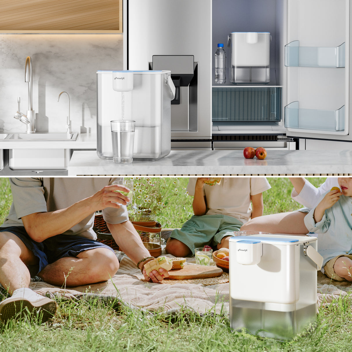 Frizzlife 400-Gallon Electric Water Filter Dispenser with 2 Filters (8-Stage Filtration),Reduce 99.89% of Lead,6 Months Rechargeable Water Pitcher, BPA-Free Instant Countertop Water Filter System,MD40