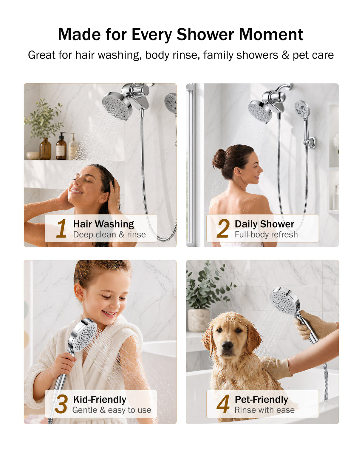 Frizzlife Dual Filtered Shower Head Combo, Rainfall Showerhead with Handheld, Both Heads Filtered, KDF-55 and Calcium Sulfite Filter, Reduces Chlorine, High Pressure, Ideal for Homes with Hard Water