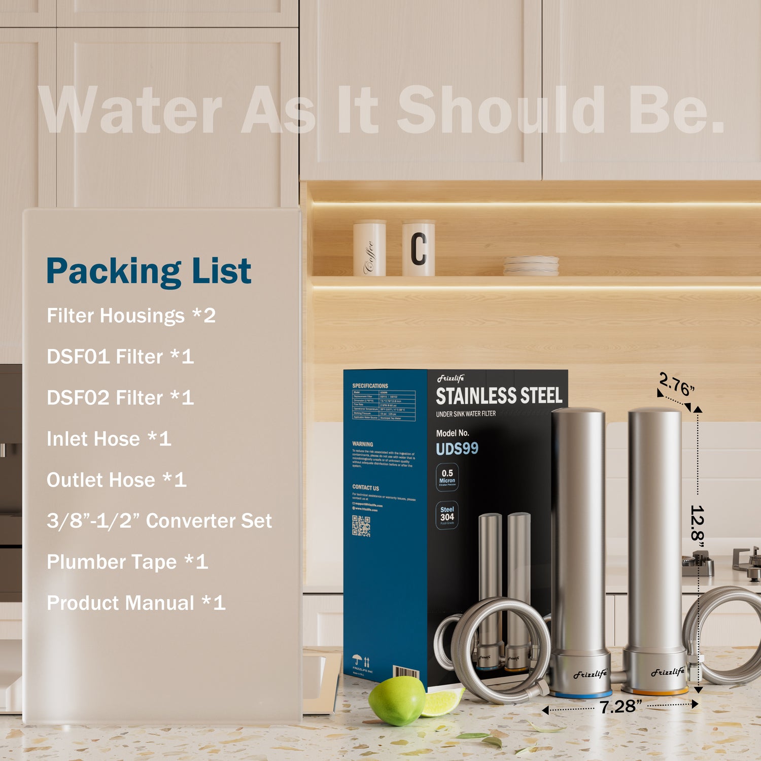 Frizzlife UDS99 Under Sink Water Filter System, 8-Stufen-Direktanschluss Wasserfiltration, 0,5 Mikron reduzieren 99,99% Blei, Chlor, Schwermetalle, schlechten Geschmack, NSF-zertifizierte Elemente, Edelstahl