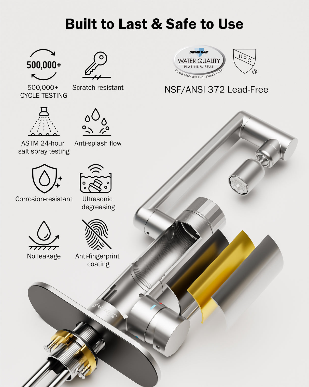 Frizzlife MF1080-S Series Bathroom & Kitchen Faucet with Water Filter, Brushed Nickel, 360° Swivel Aerator