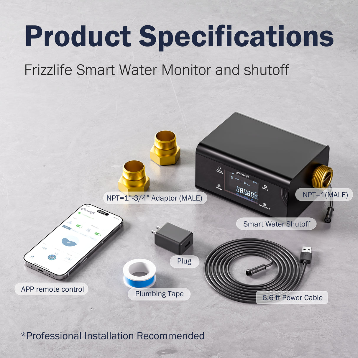 Frizzlife LP365 Smart Water Monitor and Automatic Shutoff Sensor,LP365