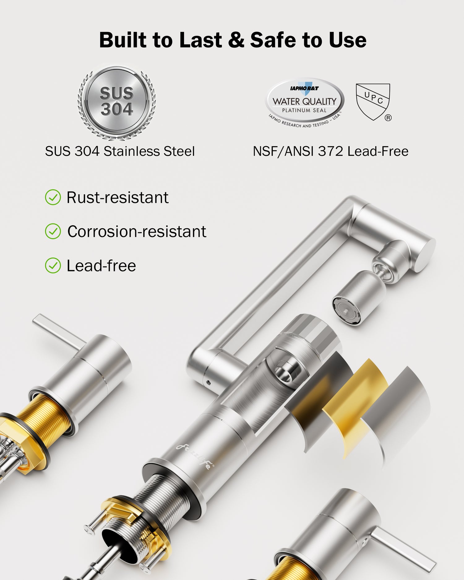 Frizzlife MF1080-X Series Bathroom & Kitchen Faucet with Water Filter, Brushed Nickel, 360° Swivel Aerator