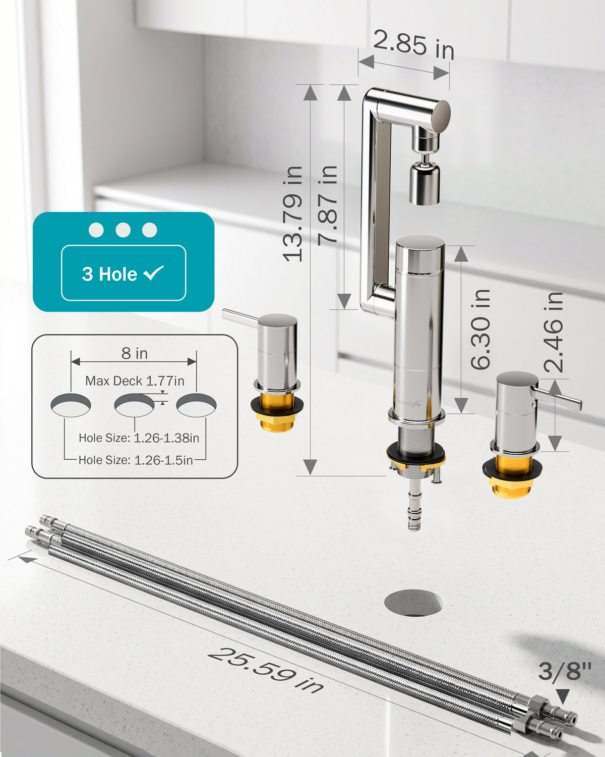 Frizzlife MF1080-X Series Bathroom & Kitchen Faucet with Water Filter, Polished Chrome, 360° Swivel Aerator