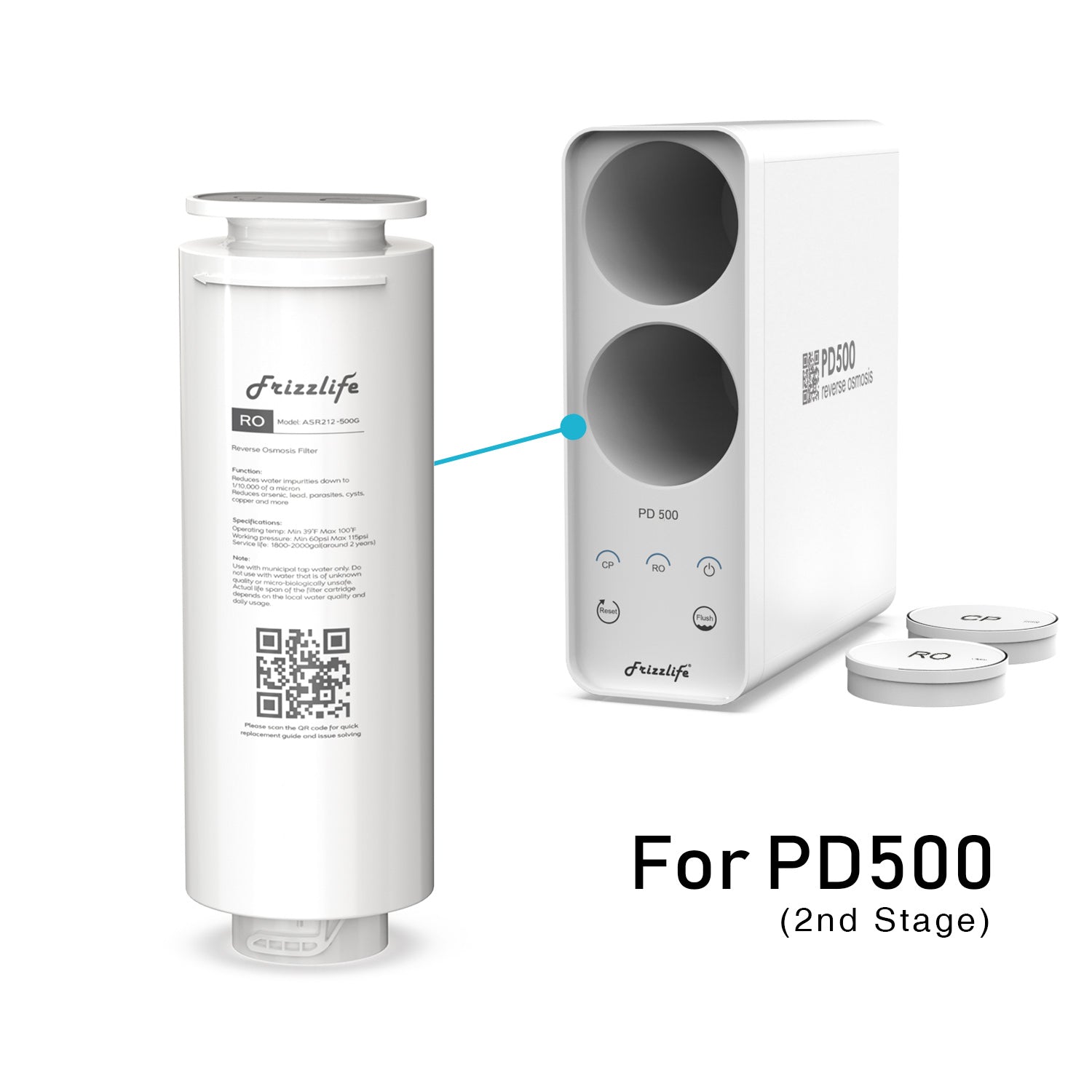 FRIZZLIFE ASR212-500G RO Replacement Filter Cartridge for PD500 RO Undersink Filter System (2nd Stage)