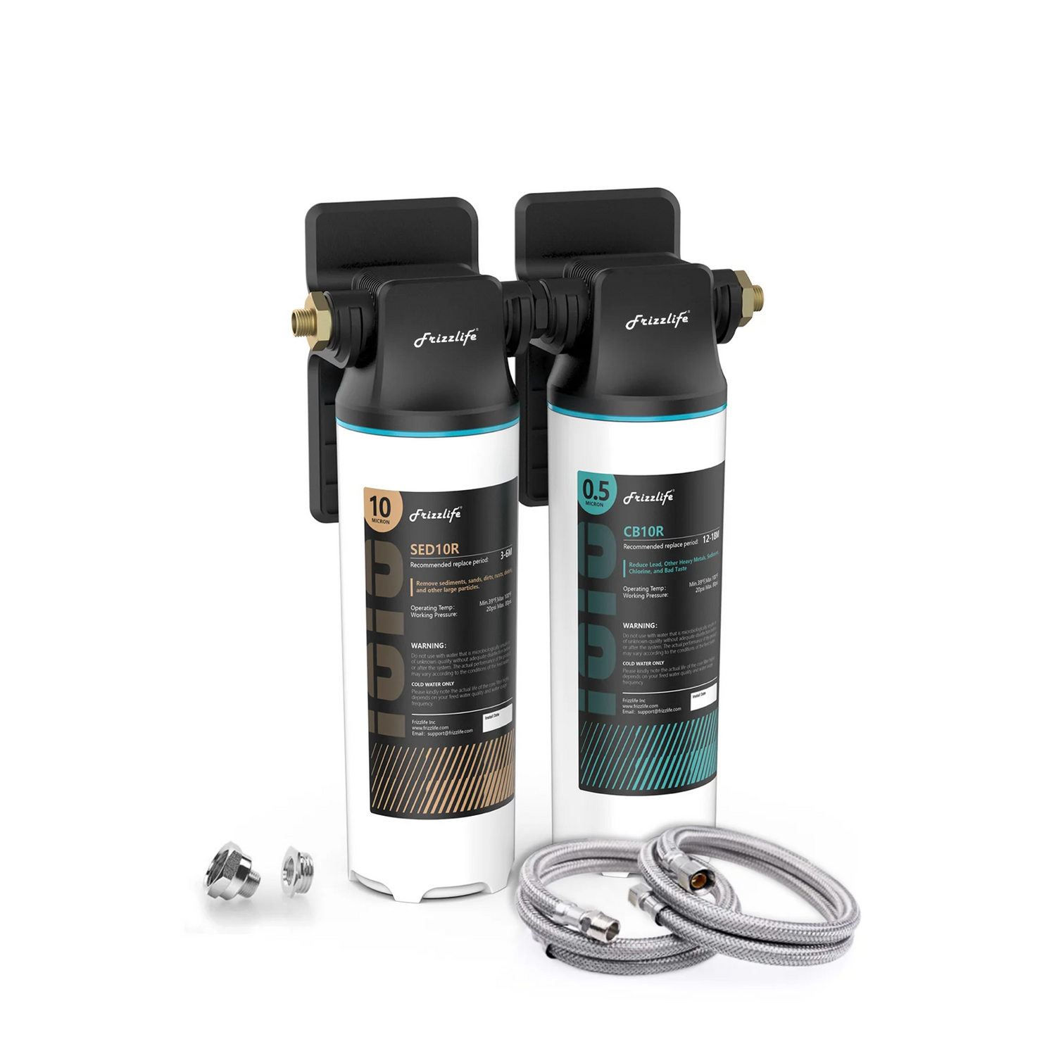 Système de filtration d'eau sous évier Frizzlife DW10/DW15, éléments certifiés NSF/ANSI 53 et 42, filtre à eau à connexion directe en 2 étapes
