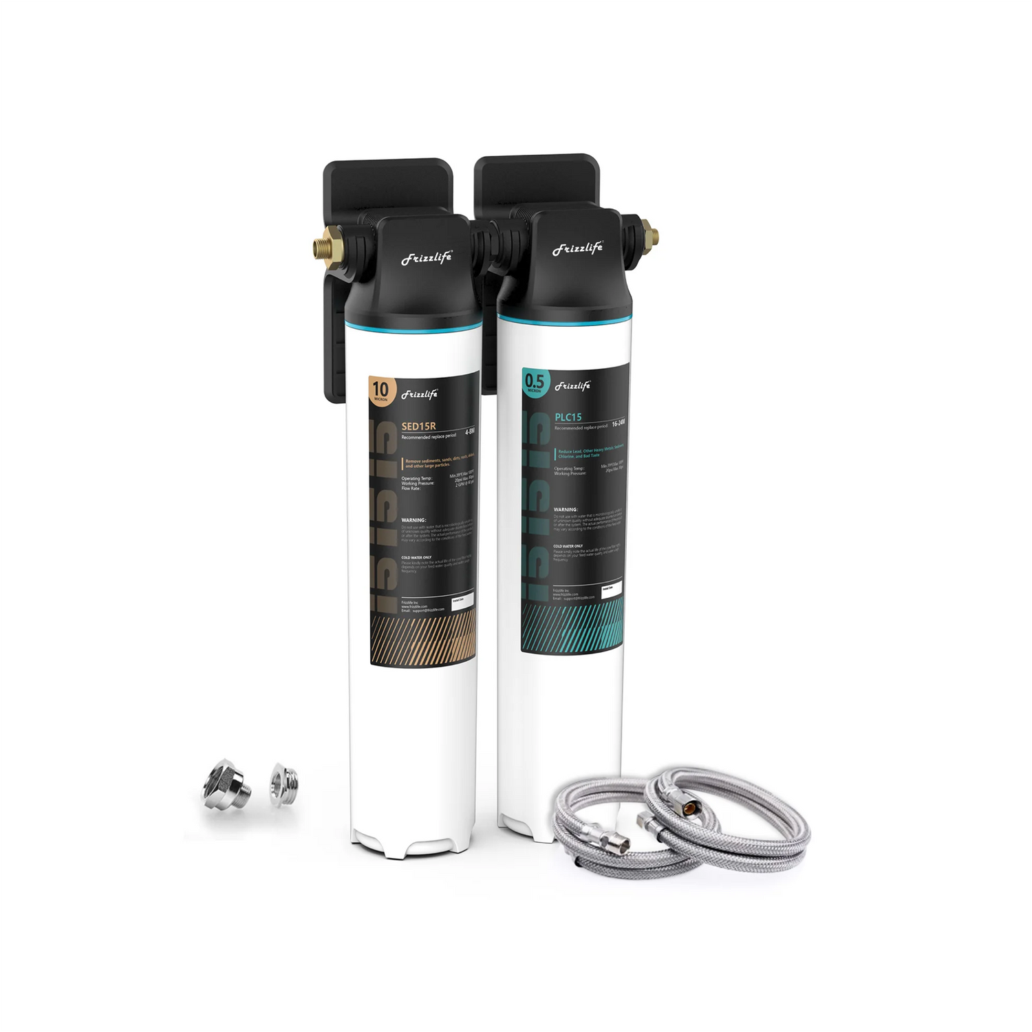 Système de filtration d'eau sous évier Frizzlife DW10/DW15, éléments certifiés NSF/ANSI 53 et 42, filtre à eau à connexion directe en 2 étapes