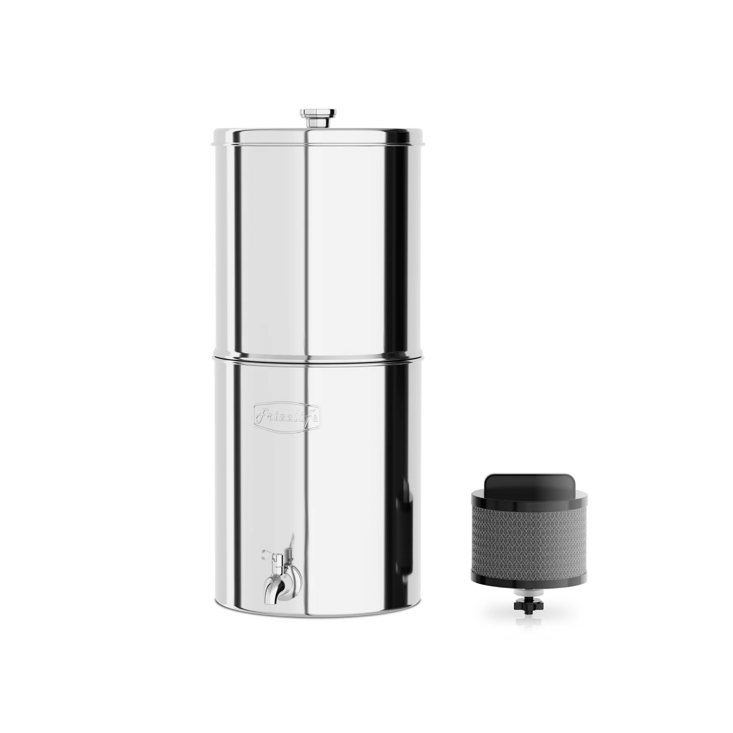 Système de filtration d'eau par gravité Frizzlife G210, élément certifié NSF réduisant le chlore à 99,9 %, le mauvais goût et les odeurs, plus de 10 impuretés, système de comptoir en acier inoxydable 304 pour la maison, les urgences, 2,25 g