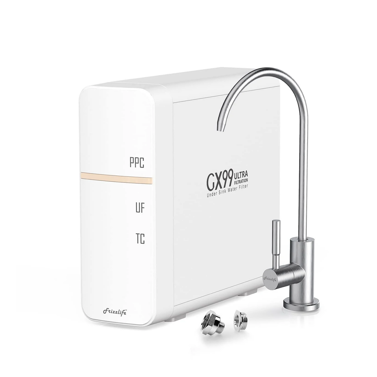 Frizzlife GX99 0,01 μm Système de filtre à eau ultra-filtration sous évier, avec robinet dédié en nickel brossé