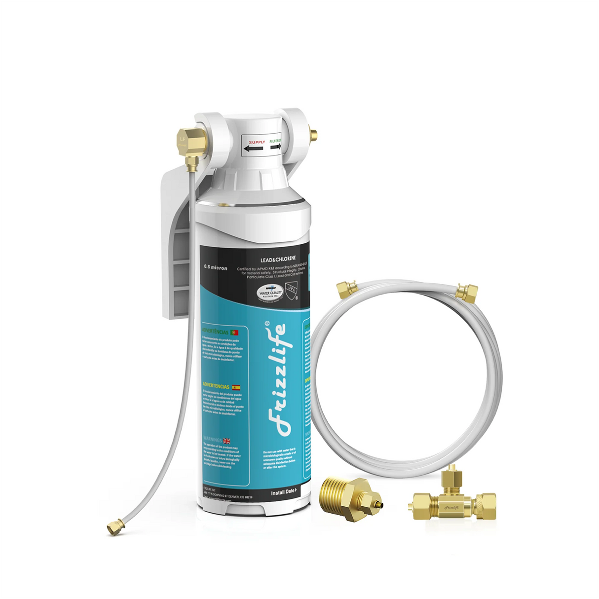 Frizzlife Inline Water Filter System for Refrigerator, Ice Maker, Under Sink, Certified 0.5 Micron, MS99