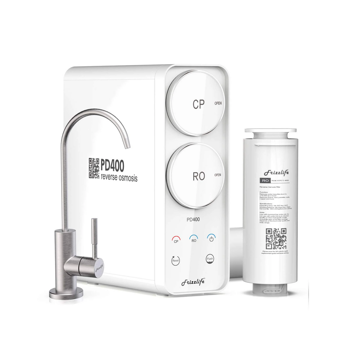 Frizzlife 400 GPD Tankloses Umkehrosmose-Wassersystem, PD400