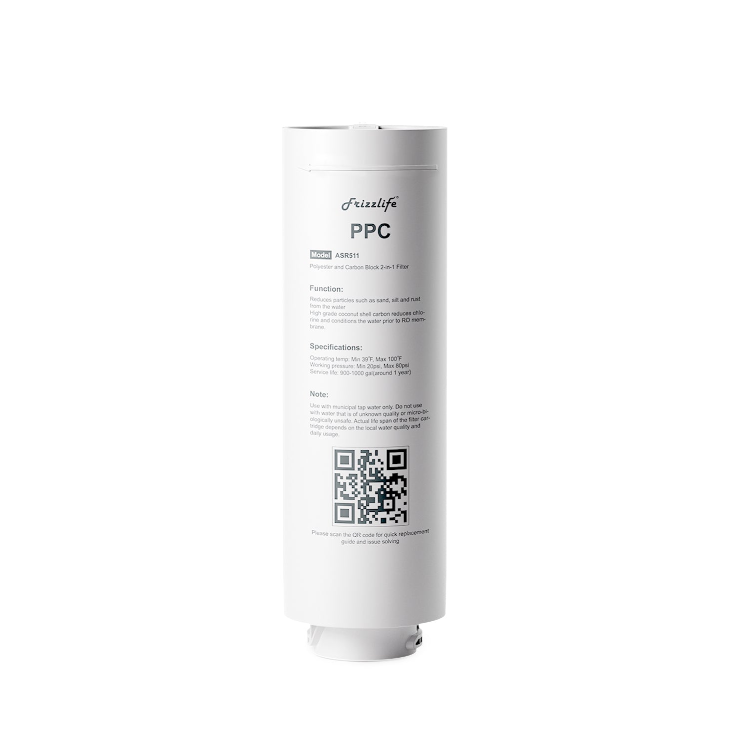 Cartucho de filtro de repuesto Frizzlife ASR511 para sistema de ósmosis inversa MR600 (1.ª etapa)
