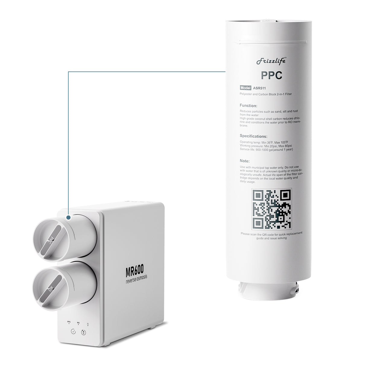 Cartucho de filtro de repuesto Frizzlife ASR511 para sistema de ósmosis inversa MR600 (1.ª etapa)