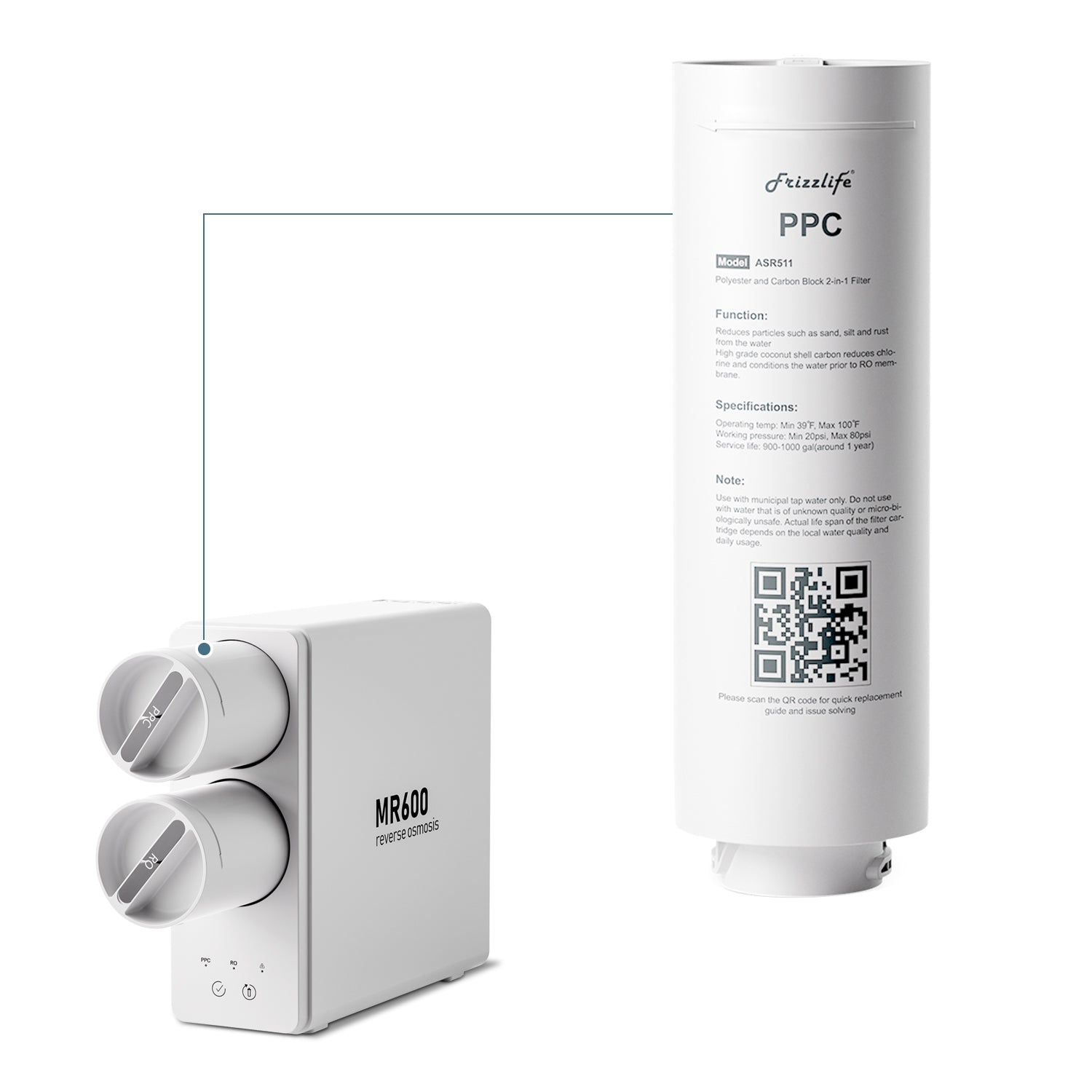 Cartucho de filtro de repuesto Frizzlife ASR511 para sistema de ósmosis inversa MR600 (1.ª etapa)