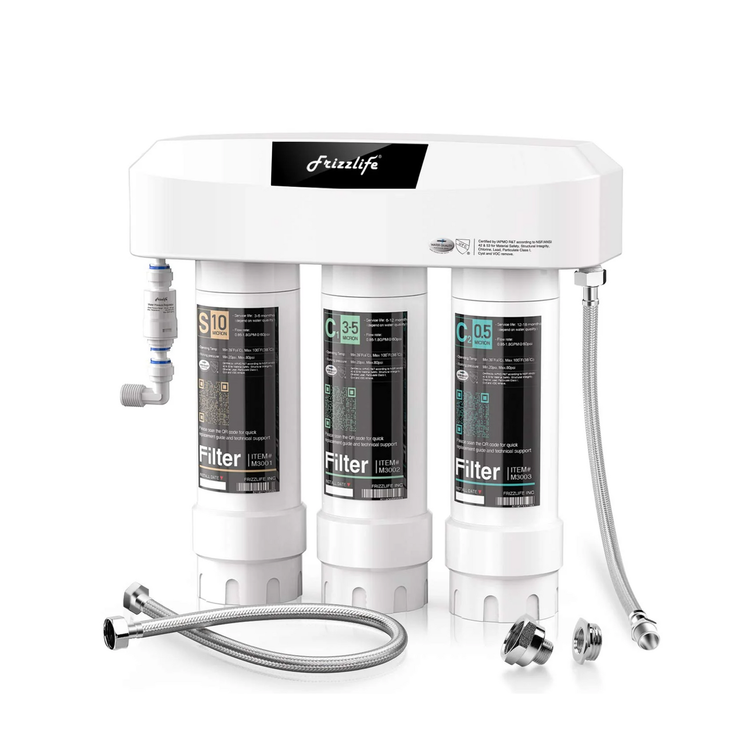 Frizzlife Sistema de filtro de agua debajo del fregadero de 3 etapas SK99-NEW, Conexión directa