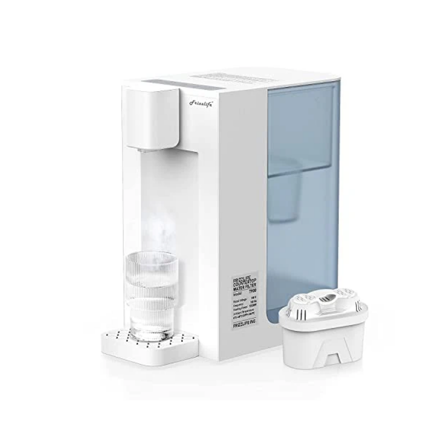 Frizzlife T900 Countertop Water Filtration System, Instant Hot Water Filter Dispenser, 4 Temperatures, Zero Installation, 1 Filter Included
