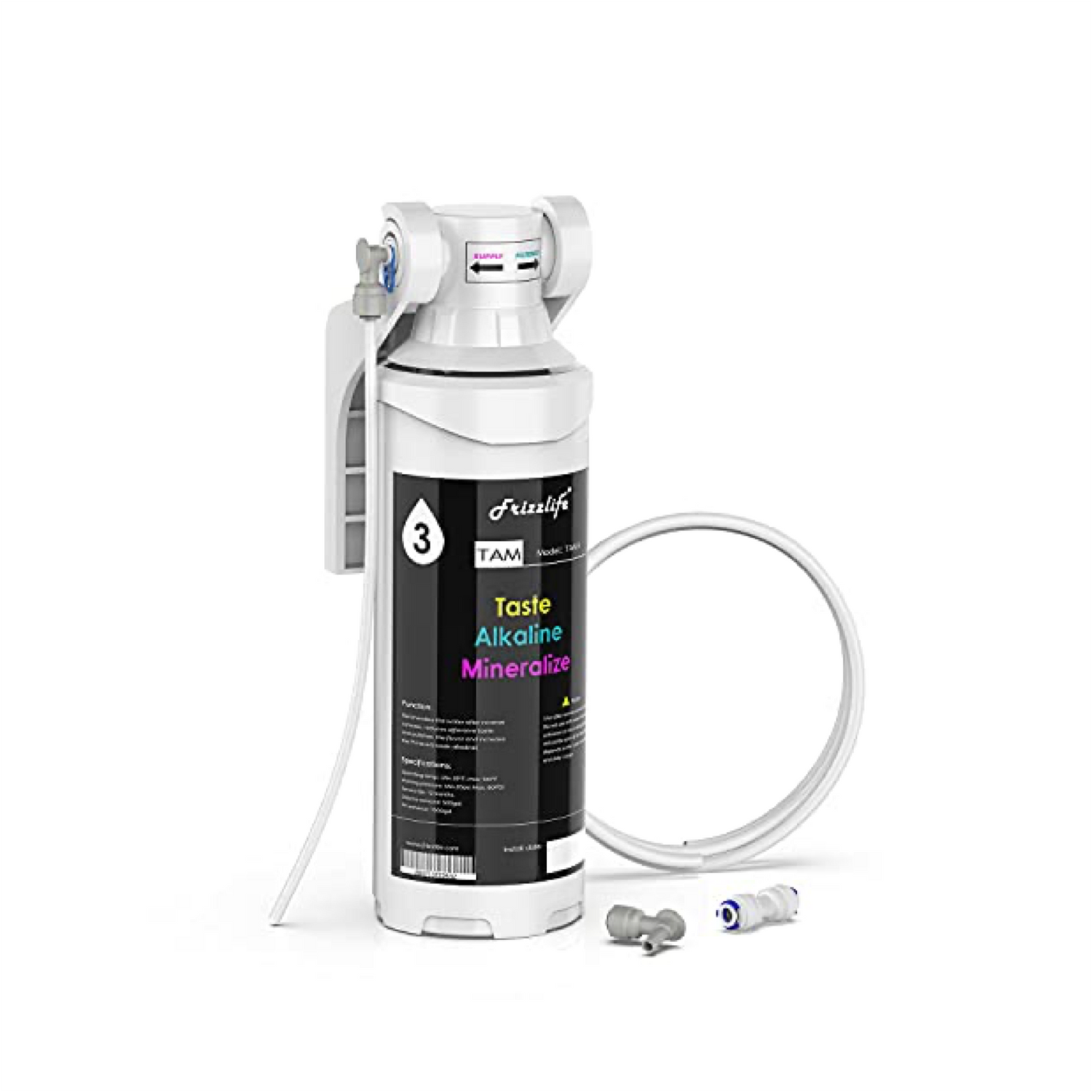 Frizzlife TAM3 Remineralización alcalina Filtro de agua debajo del fregadero - Filtro posterior de conexión rápida de 1/4