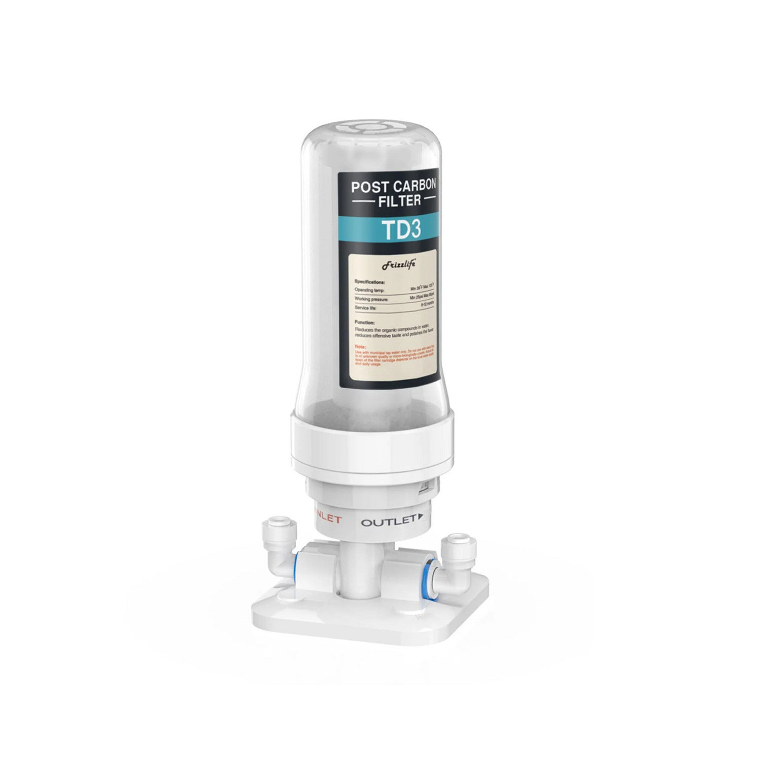 Frizzlife TD-3 Post Filtro de agua de carbón - Filtro posterior de bloque de carbón activado debajo del fregadero para sistemas de filtro RO
