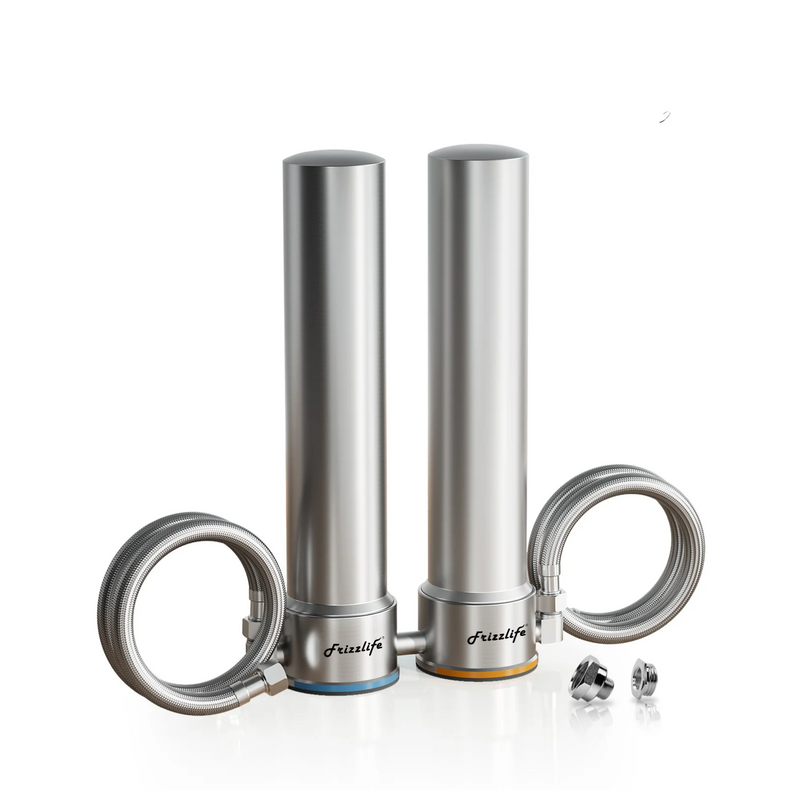 Système de filtration d'eau sous évier Frizzlife UDS99, filtration d'eau à connexion directe en 8 étapes, réduction de 0,5 micron de 99,99 % du plomb, du chlore, des métaux lourds et du mauvais goût, éléments certifiés NSF, acier inoxydable