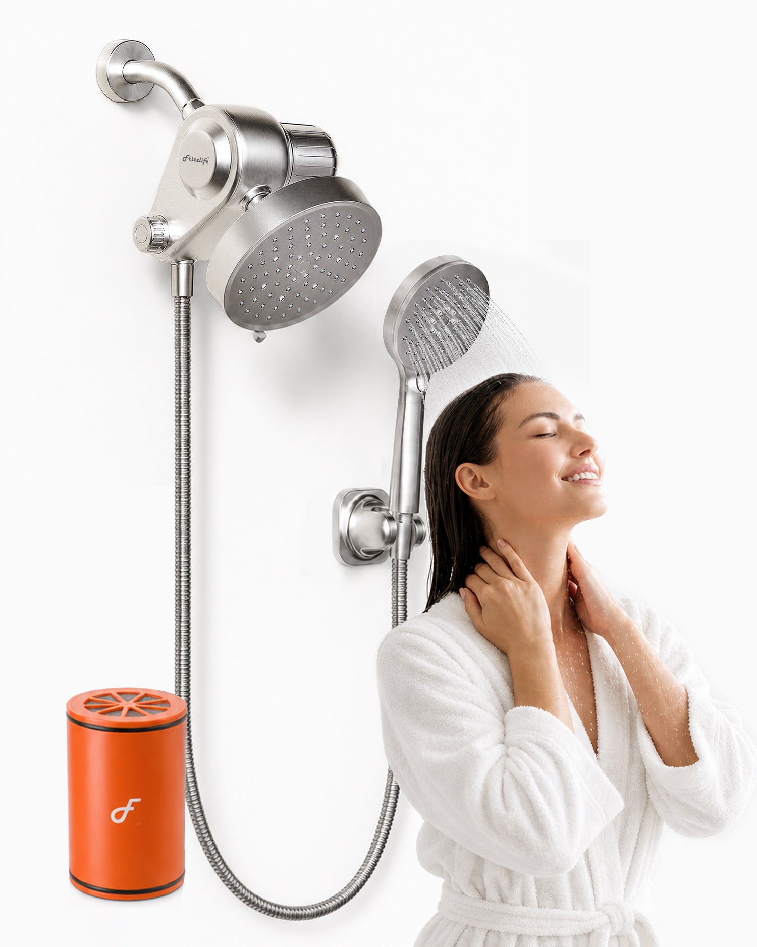 Frizzlife Dual Filtered Shower Head Combo, Rainfall Showerhead with Handheld, Both Heads Filtered, KDF-55 and Calcium Sulfite Filter, Reduces Chlorine, High Pressure, Ideal for Homes with Hard Water